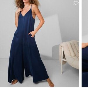 LUNYA NWOT Washable Silk Elastic Strap Jumpsuit in Deep Blue Size L
